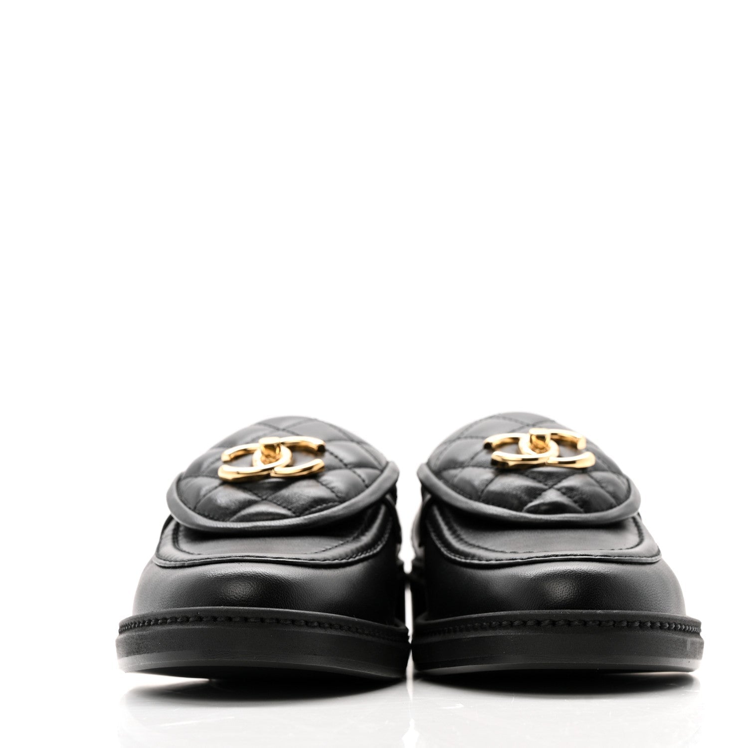 Chanel Lambskin Quilted CC Turnlock Loafers 38 Black