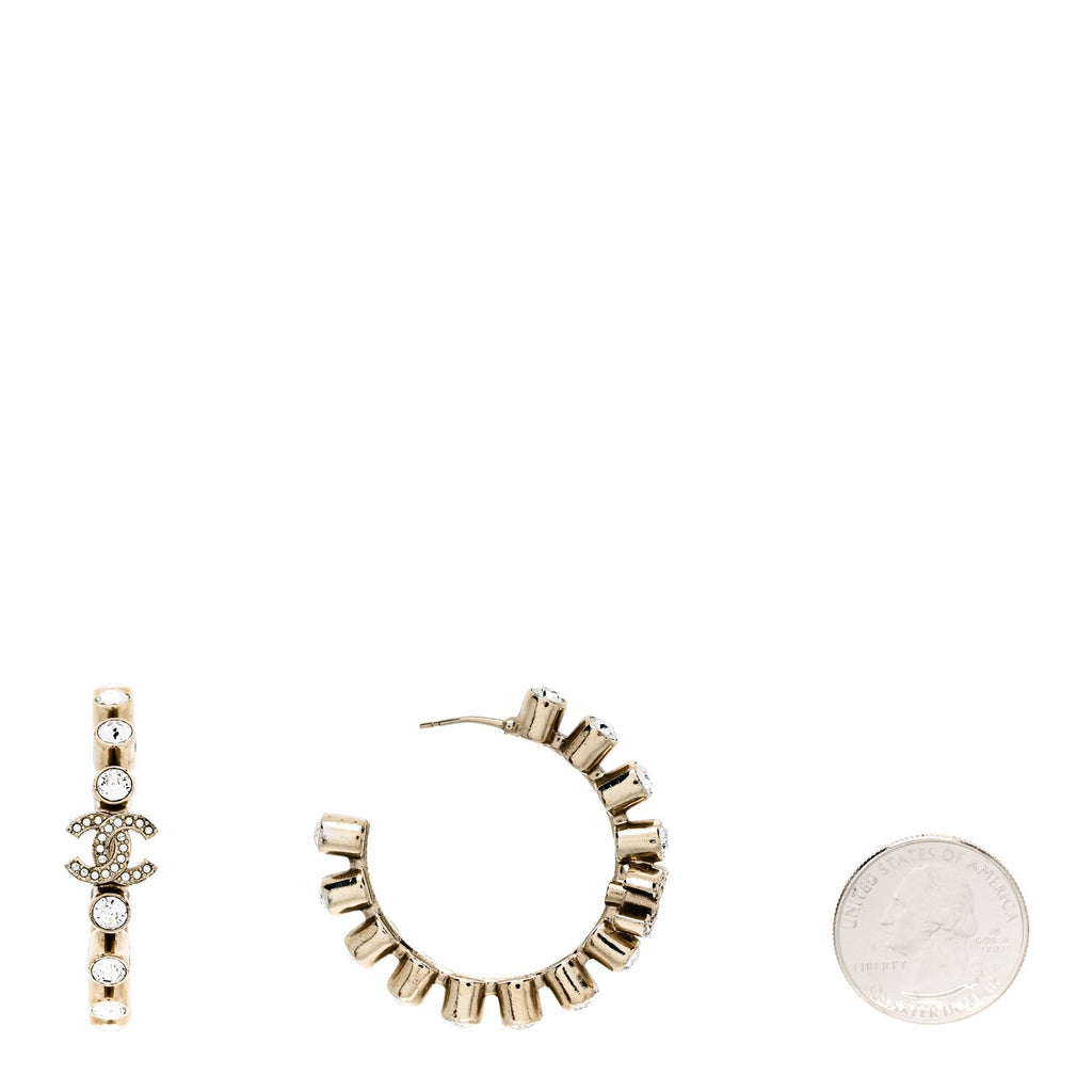 Chanel Crystal CC Hoop Earrings Gold