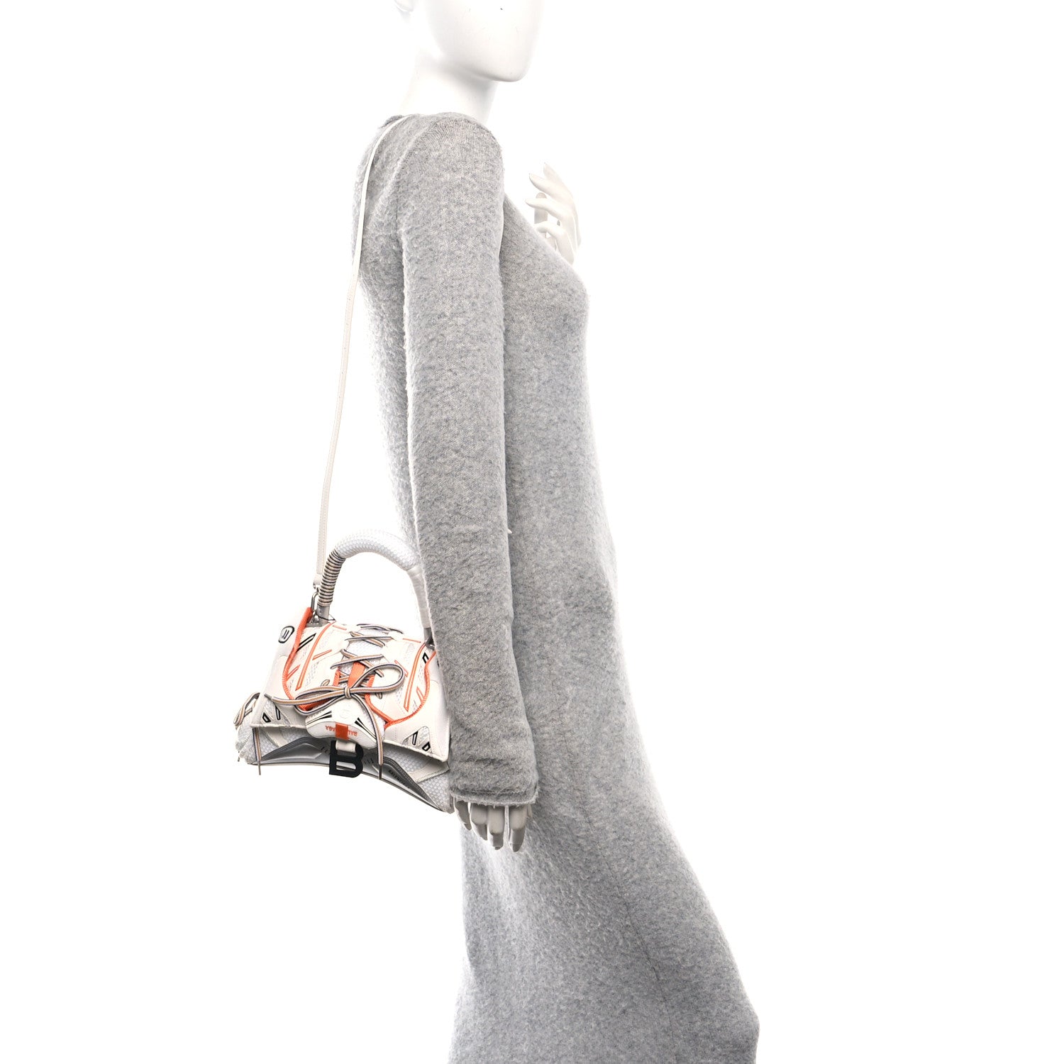 Balenciaga Faux Calfskin Fabric Glow In The Dark Small Sneakerhead Top Handle Bag White Orange