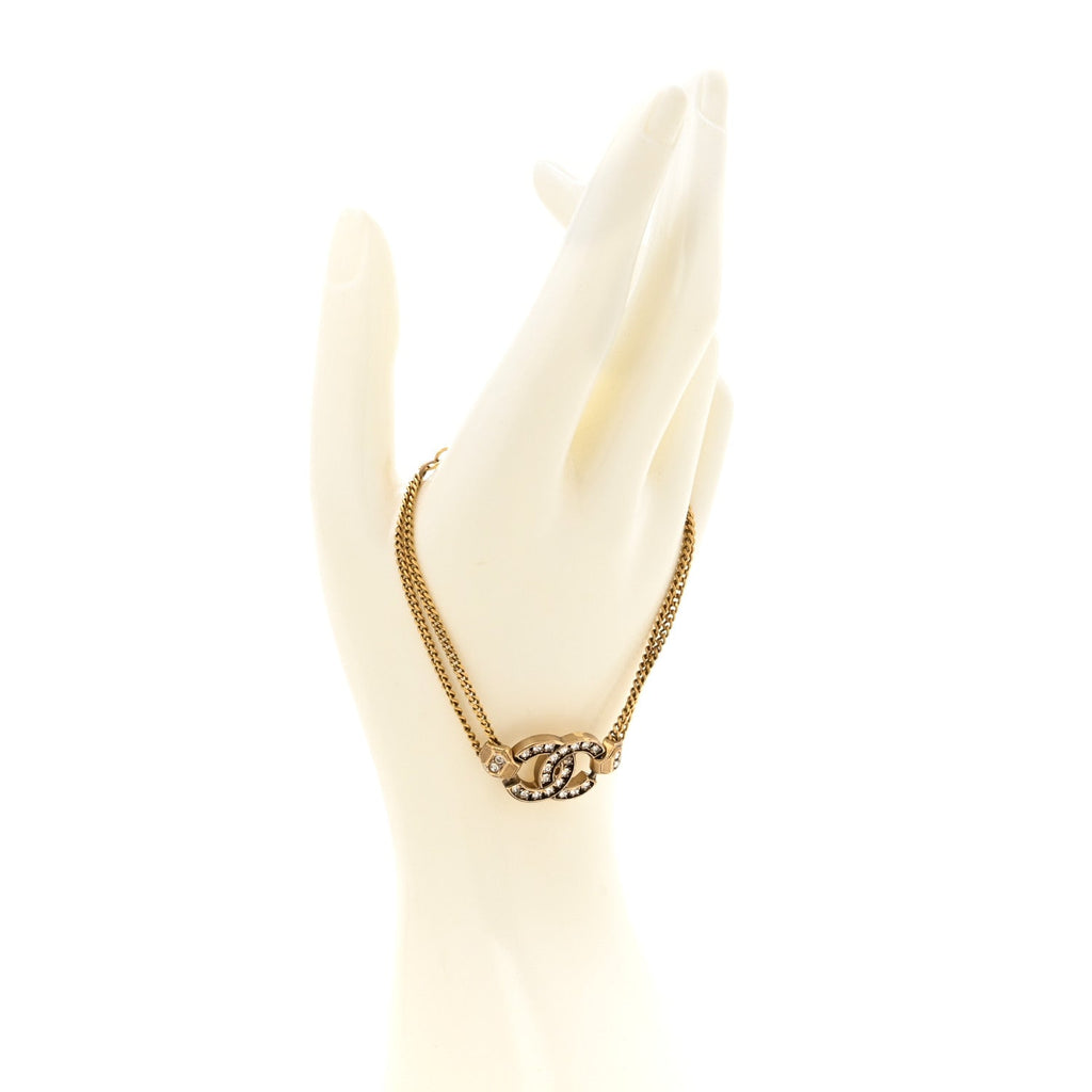 Chanel Crystal CC Chain Link Bracelet Aged Gold