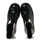 Chanel Shiny Calfskin Quilted Lace Up Combat Boots 37 Black
