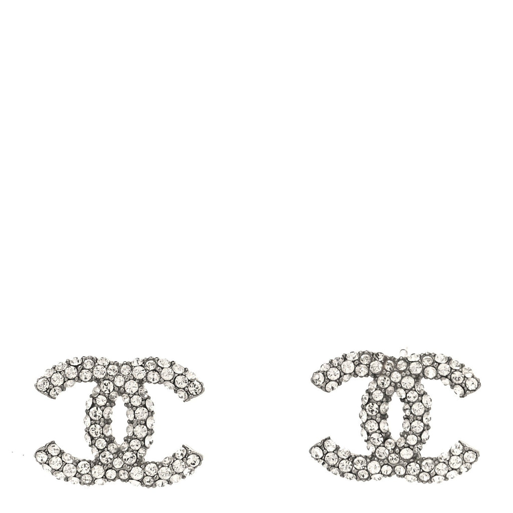 Chanel Crystal CC Treasure Chest Earrings Silver