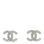 Chanel Crystal CC Treasure Chest Earrings Silver