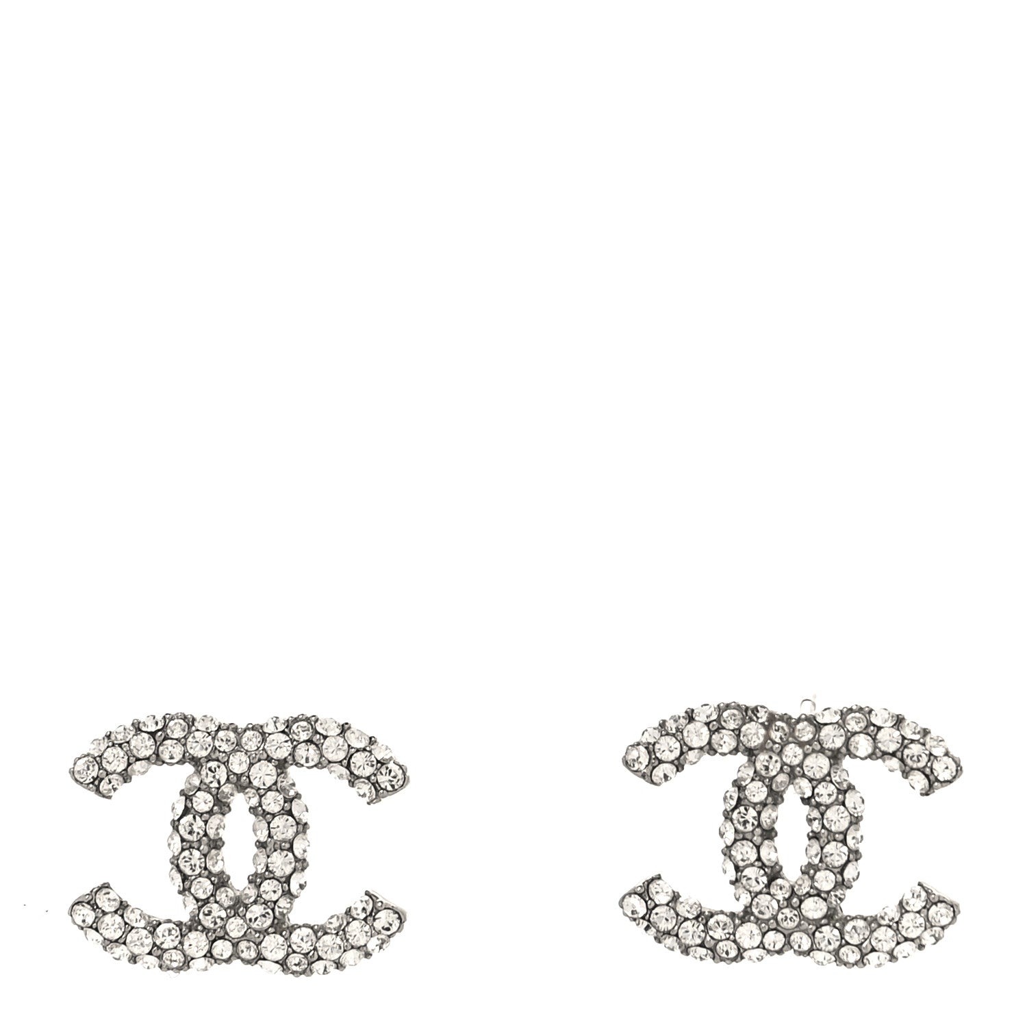 Chanel Crystal CC Treasure Chest Earrings Silver
