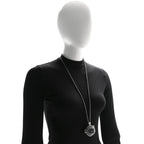 Chanel Resin Crystal Lambskin Ball Mirror Necklace Black Silver