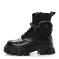 Prada Spazzolato Rois Nylon Metal Triangle Logo Monolith Pouch Pocket 55mm Boots 40 Black