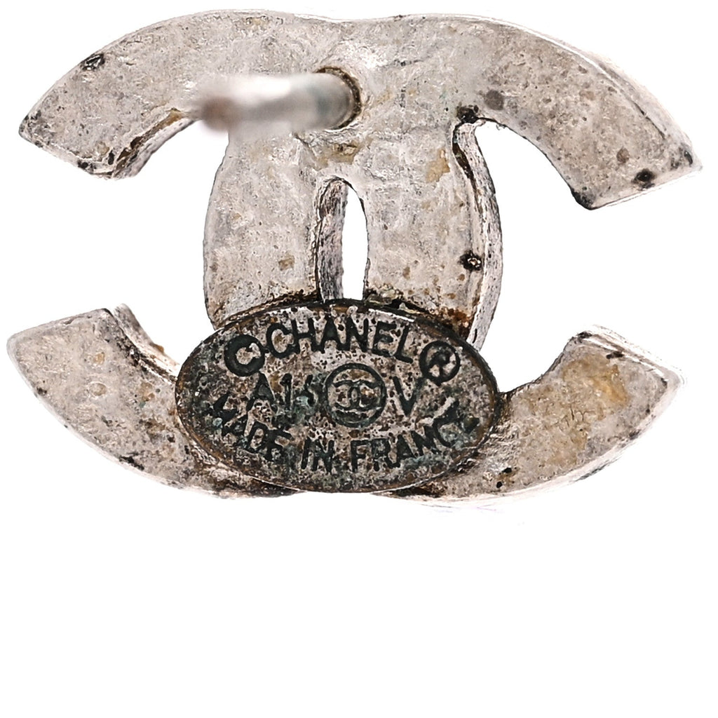 Chanel Crystal Mini CC Earrings Silver