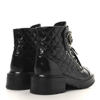 Chanel Shiny Calfskin Quilted Lace Up Combat Boots 39 Black