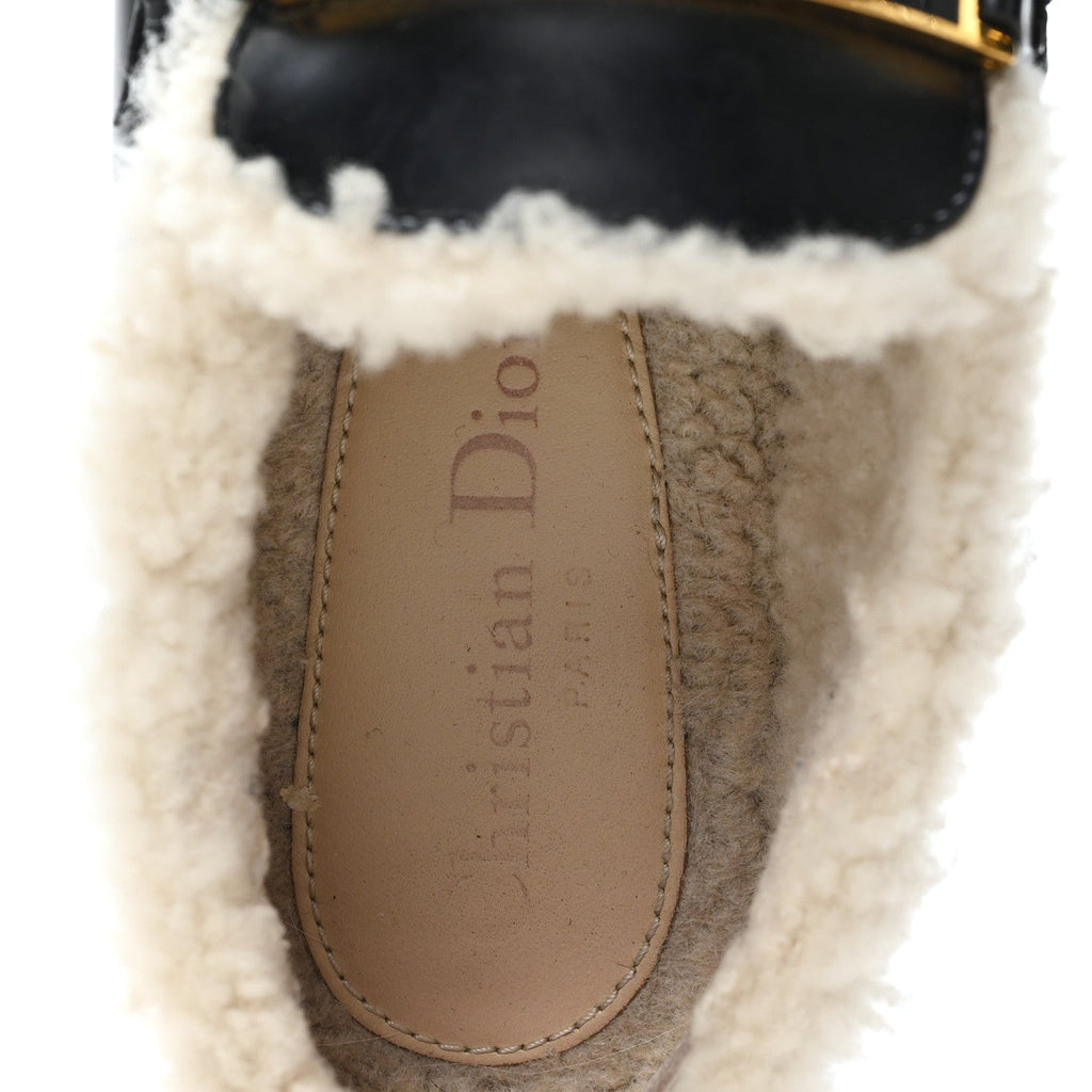 Christian Dior Brushed Calfskin Shearling Dior Code Lug Sole 15mm Loafers 35.5 Black Natural