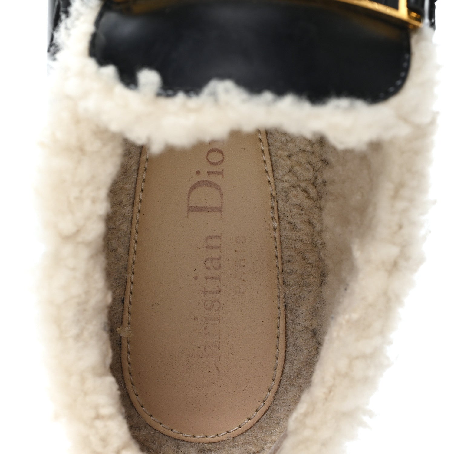 Christian Dior Brushed Calfskin Shearling Dior Code Lug Sole 15mm Loafers 35.5 Black Natural