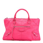 Balenciaga Calfskin Lizard Embossed Silver Hardware Work Rose Fluo