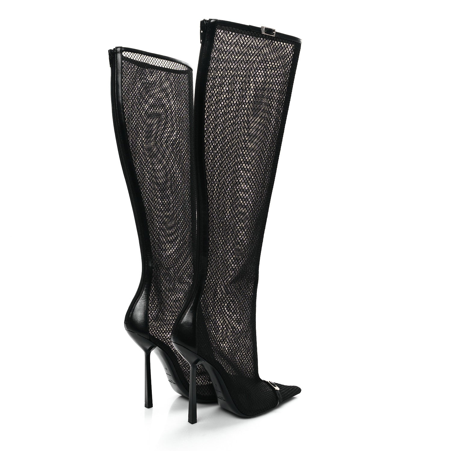 Saint Laurent Mesh Oxails Knee High Boots 40 Black