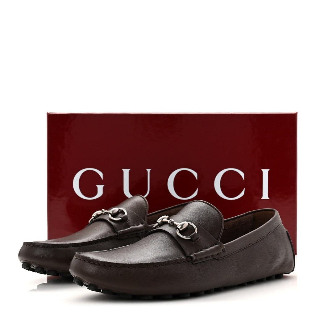 Gucci Soft Clove Calfskin Mens Horsebit Driver Loafers 9 Cocoa
