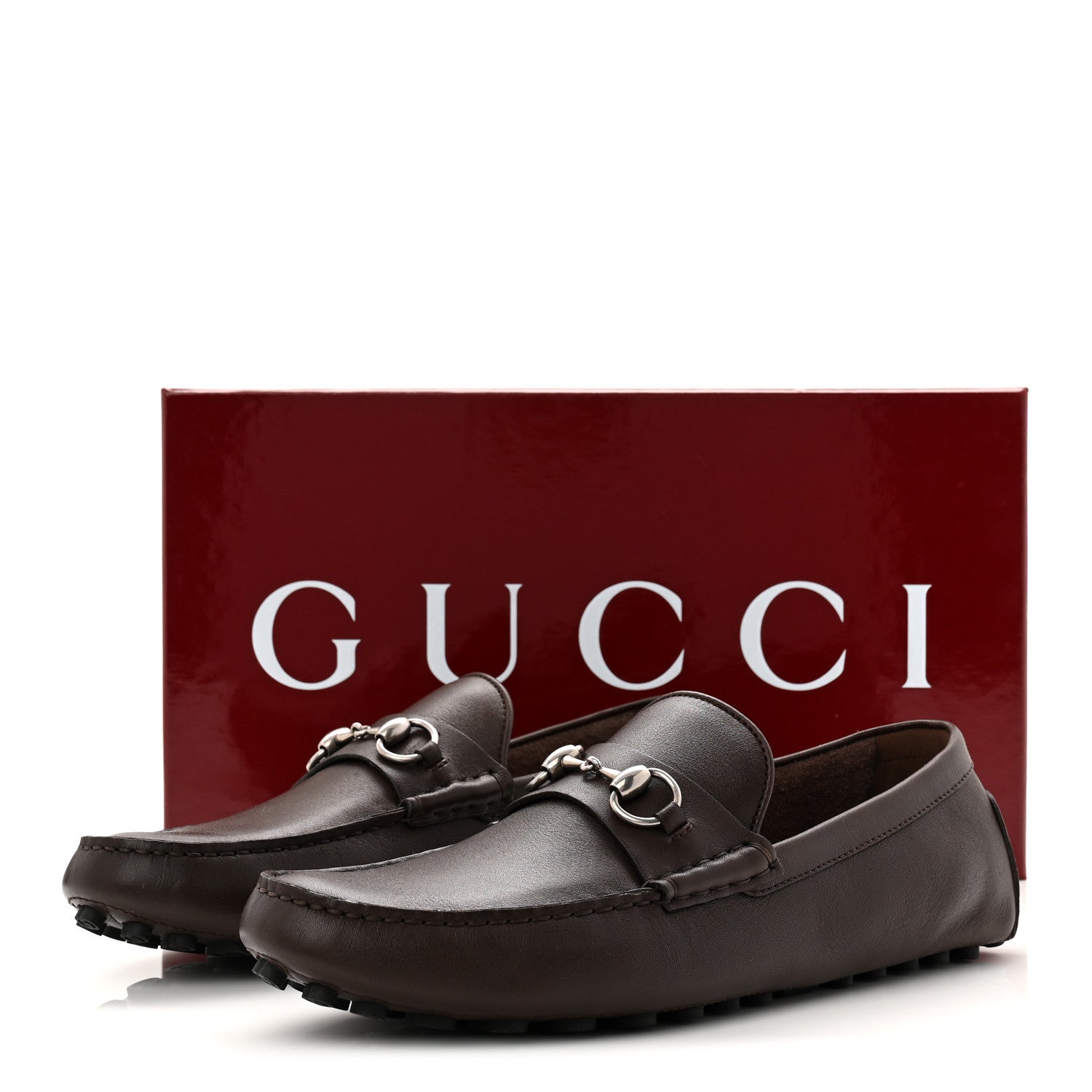 Gucci Soft Clove Calfskin Mens Horsebit Driver Loafers 9 Cocoa