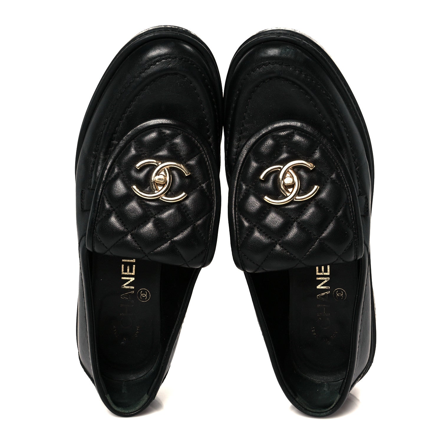 Chanel Lambskin Quilted CC Turnlock Loafers 37 Black