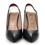 Gucci Malaga Kid Web Sylvie High Heel Slingback Pumps 37.5 Black