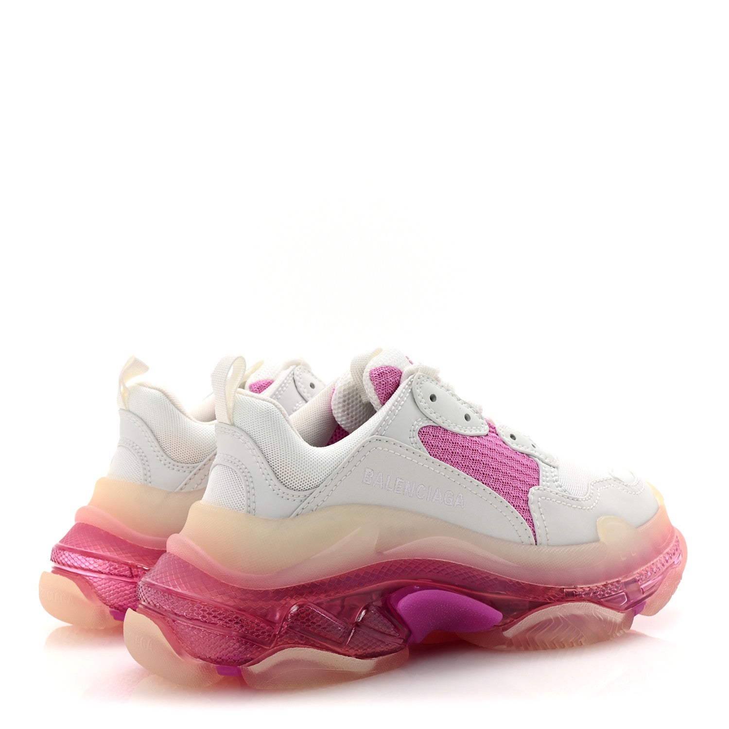 Balenciaga Fabric Mesh Clear Sole Womens Triple S Sneakers 36 White Pink