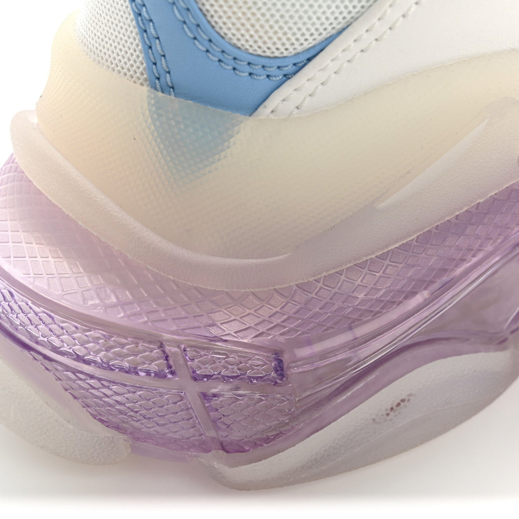 Balenciaga Fabric Mesh Clear Sole Womens Triple S Sneakers 36 Light Blue Grey Lilac White