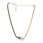 Chanel Metal Calfskin Crystal Double CC Short Necklace Black Gold