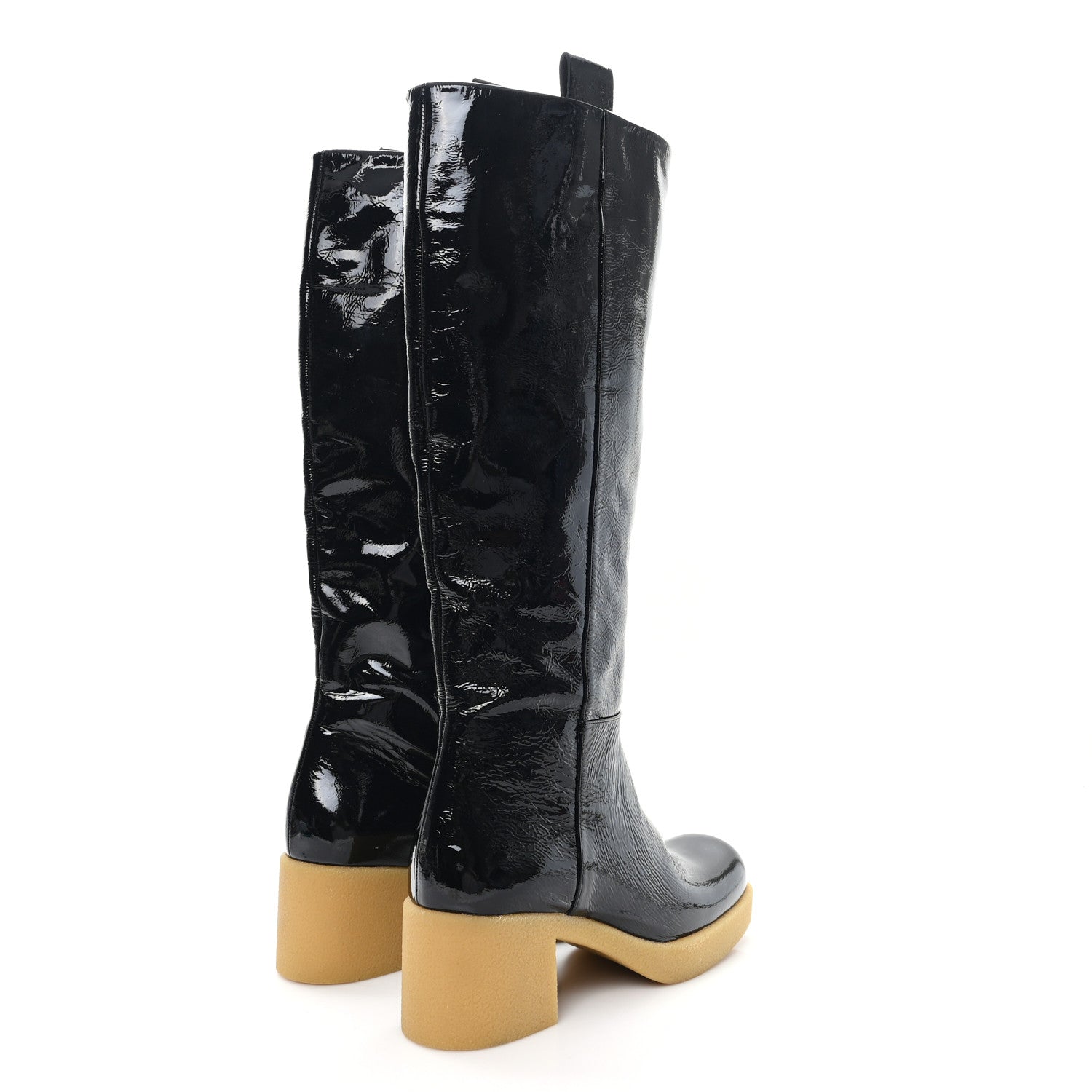 Miu Miu Crinkled Patent Calfskin Knee High Boots 37.5 Black