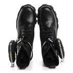Prada Spazzolato Rois Nylon Metal Triangle Logo Monolith Pouch Pocket 55mm Boots 36.5 Black
