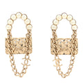 Chanel Metal Pearl Quilted CC Flap Bag Earrings Gold