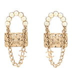 Chanel Metal Pearl Quilted CC Flap Bag Earrings Gold