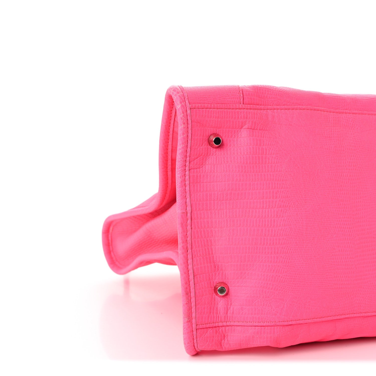 Balenciaga Calfskin Lizard Embossed Silver Hardware Work Rose Fluo