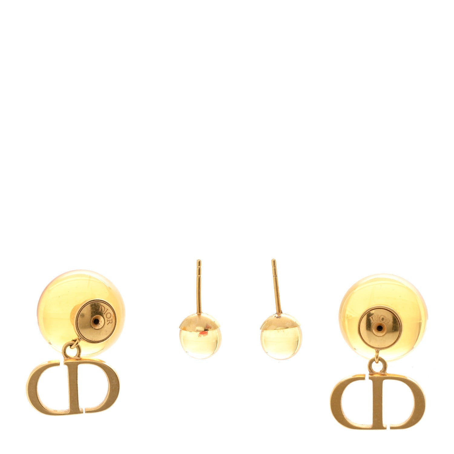 Christian Dior Metal Resin CD Tribales Earrings Translucent Yellow