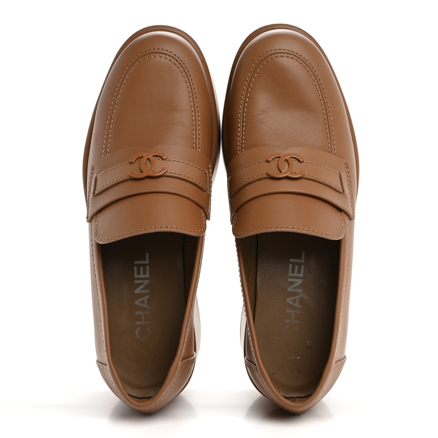 Chanel Calfskin CC Platform Loafers 38 Beige
