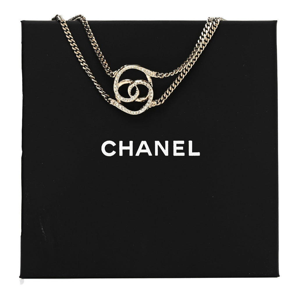 Chanel Crystal CC Oval Necklace Gold