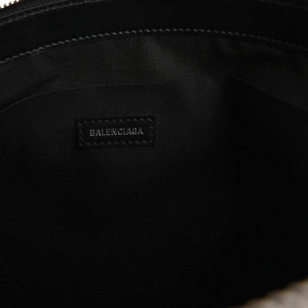 Balenciaga Calfskin Cotton Canvas Logo Clutch Black