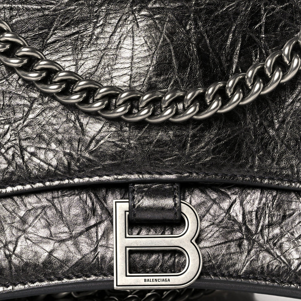 Balenciaga Metallic Crushed Calfskin Quilted Small Crush Chain Bag Steel Grey