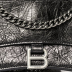 Balenciaga Metallic Crushed Calfskin Quilted Small Crush Chain Bag Steel Grey