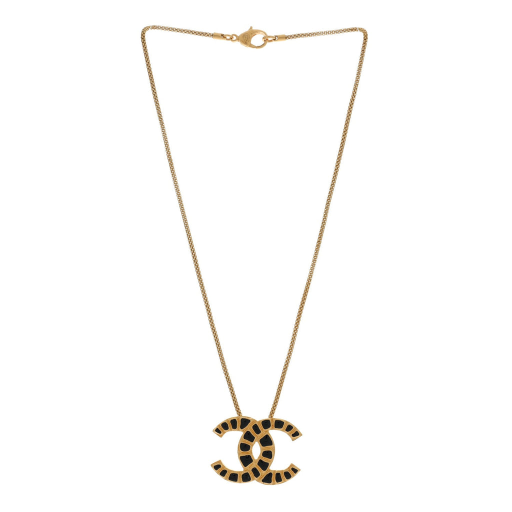 Chanel Resin Along The Nile CC Pendant Necklace Gold Black