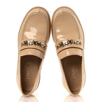 Chanel Shiny Calfskin Logo Loafers 40 Beige