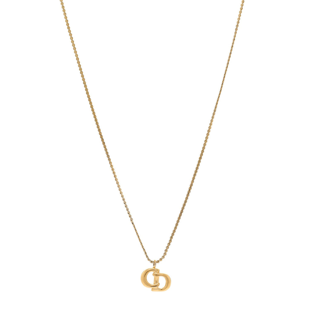 Christian Dior Metal Crystal CD Logo Pendant Necklace Gold