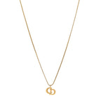 Christian Dior Metal Crystal CD Logo Pendant Necklace Gold