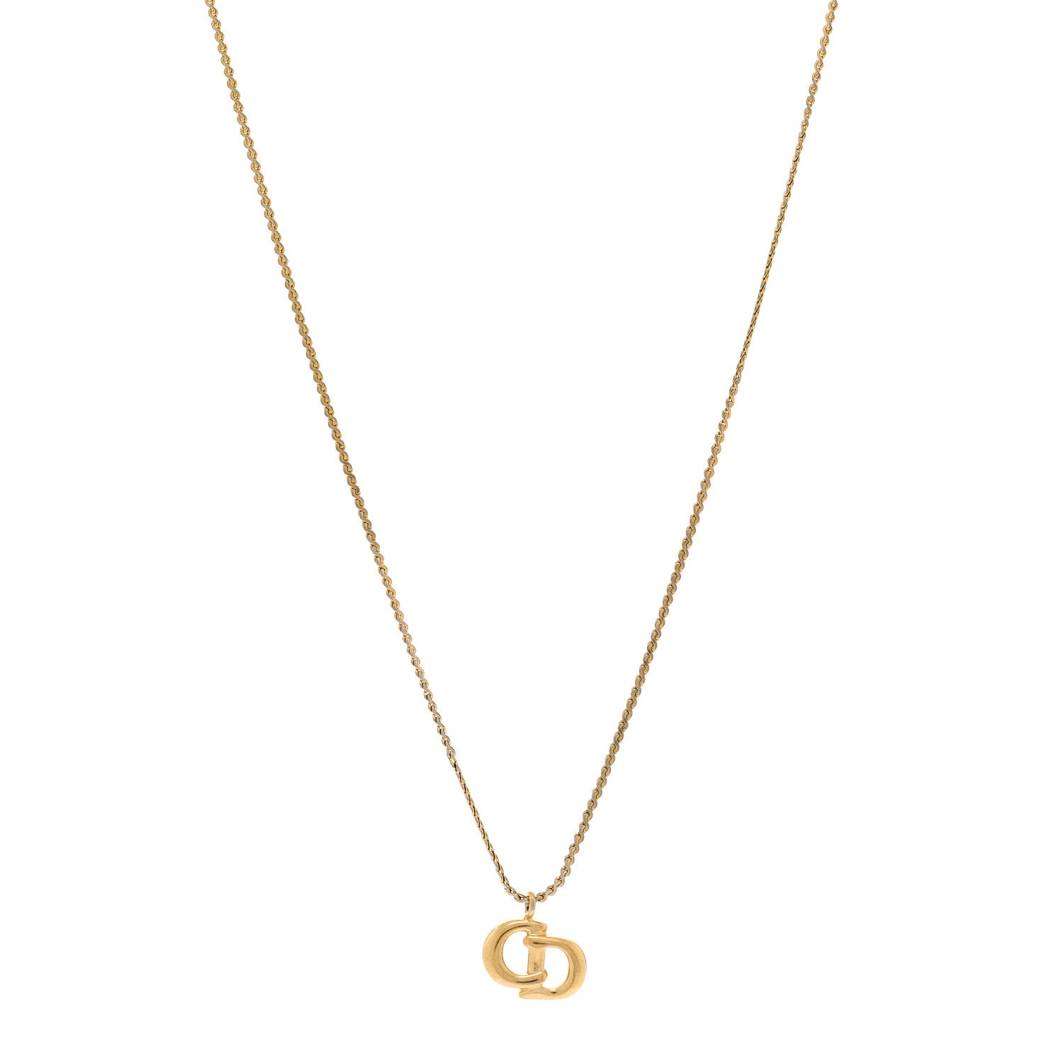 Christian Dior Metal Crystal CD Logo Pendant Necklace Gold