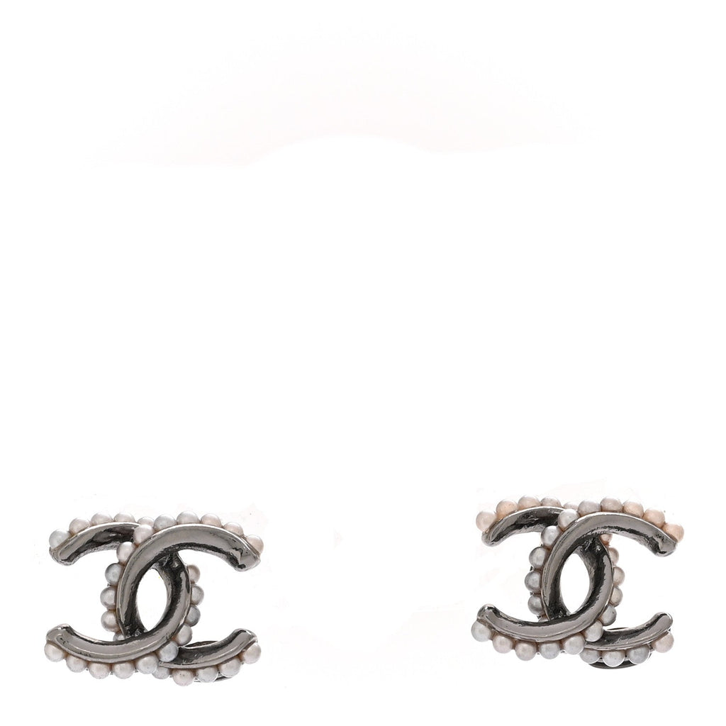 Chanel Pearl Twisted CC Earrings Ruthenium