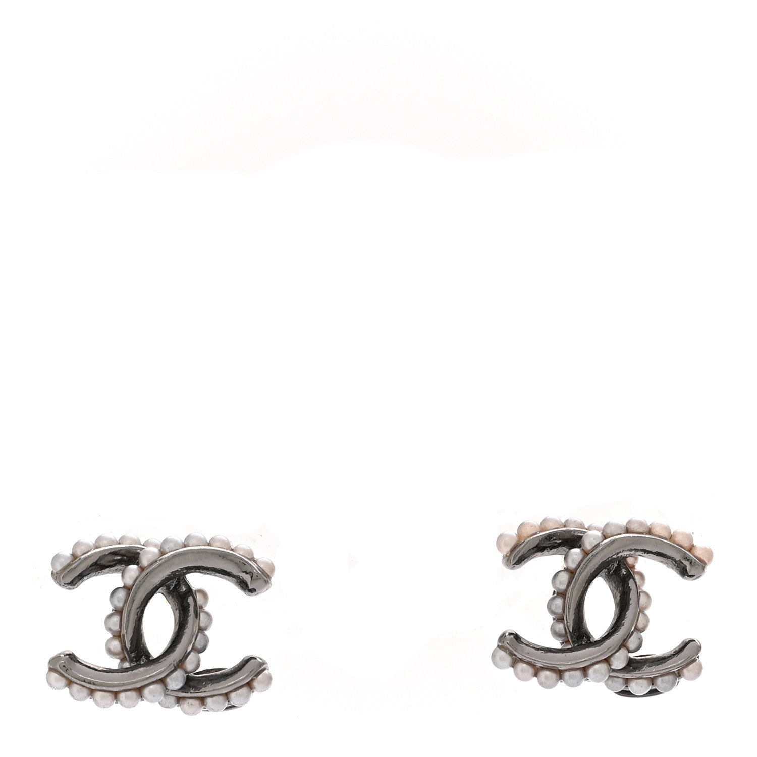 Chanel Pearl Twisted CC Earrings Ruthenium