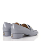 Chanel Shiny Calfskin Logo Loafers 37 Light Grey