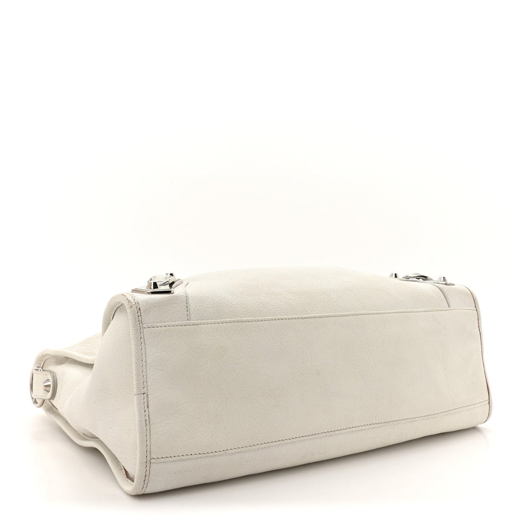 Balenciaga Chevre Silver Metallic Edge Hardware City White