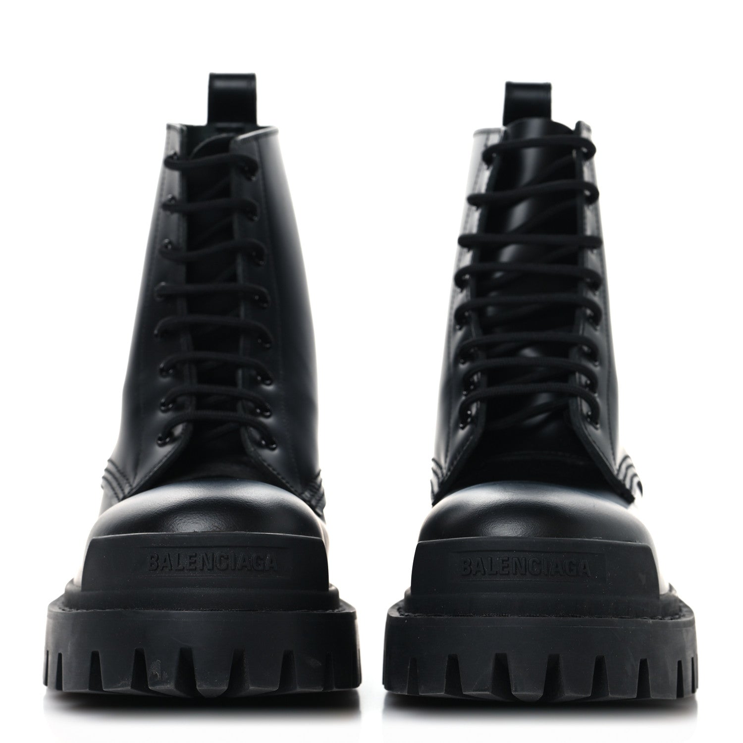 Balenciaga Calfskin Womens Strike 20mm Lace Up Boots 38 Black