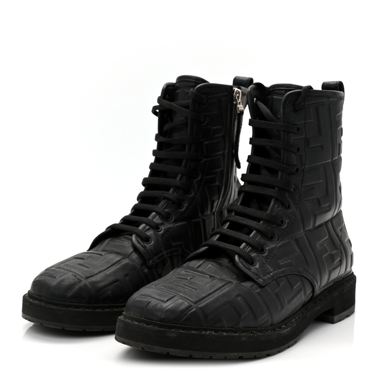 Fendi Nappa FF Embossed Womens Biker Boots 39.5 Black
