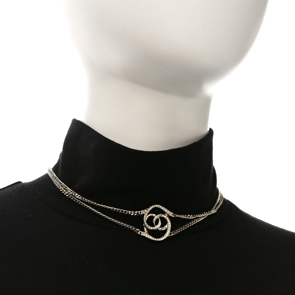 Chanel Crystal CC Oval Necklace Gold