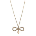 Christian Dior Metal Crystal Pearl CD Bow Necklace Gold