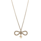 Christian Dior Metal Crystal Pearl CD Bow Necklace Gold