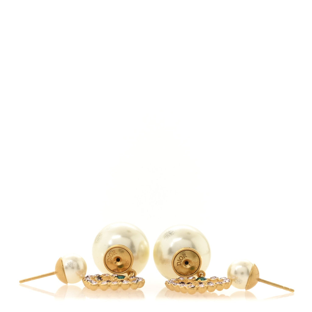 Christian Dior Pearl Crystal Heart Tribal Earrings Gold Multicolor