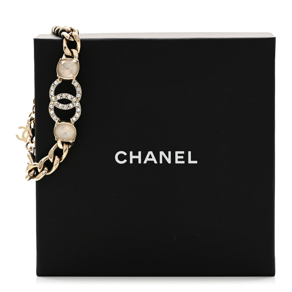 Chanel Glass Crystal CC Chain Bracelet Gold
